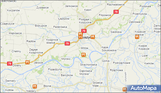 mapa Witów gmina Koszyce, Witów gmina Koszyce na mapie Targeo