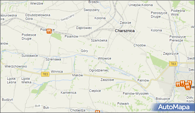 mapa Witowice gmina Charsznica, Witowice gmina Charsznica na mapie Targeo