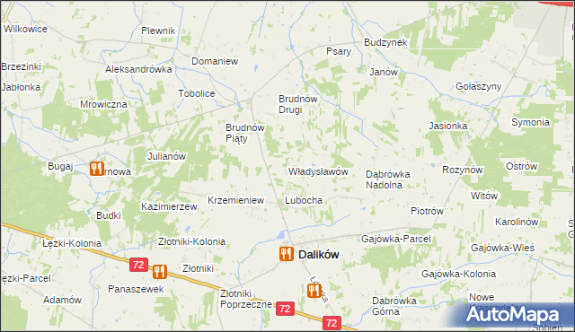 mapa Władysławów gmina Dalików, Władysławów gmina Dalików na mapie Targeo