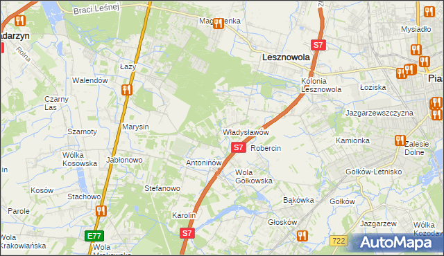 mapa Władysławów gmina Lesznowola, Władysławów gmina Lesznowola na mapie Targeo