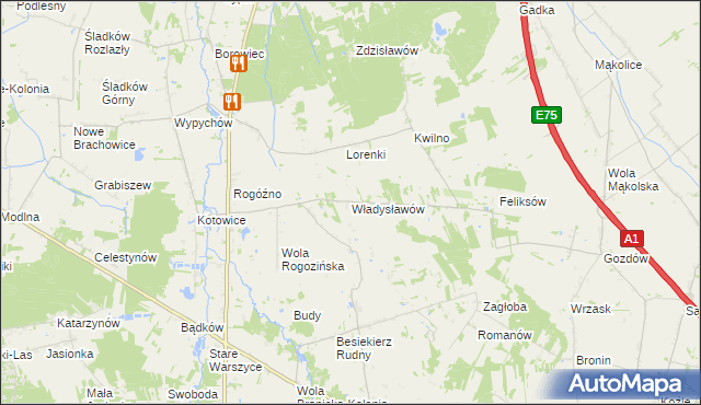 mapa Władysławów gmina Zgierz, Władysławów gmina Zgierz na mapie Targeo