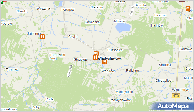 mapa Władysławów powiat turecki, Władysławów powiat turecki na mapie Targeo