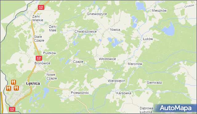 mapa Włostowice gmina Trzebiel, Włostowice gmina Trzebiel na mapie Targeo