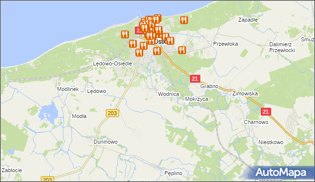 mapa Wodnica gmina Ustka, Wodnica gmina Ustka na mapie Targeo