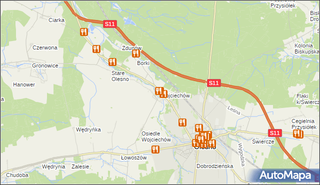 mapa Wojciechów gmina Olesno, Wojciechów gmina Olesno na mapie Targeo