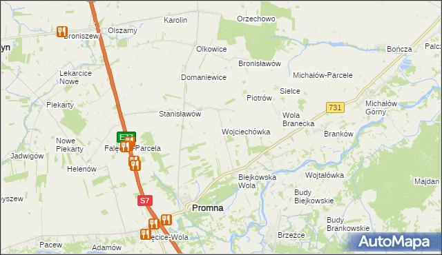 mapa Wojciechówka gmina Promna, Wojciechówka gmina Promna na mapie Targeo