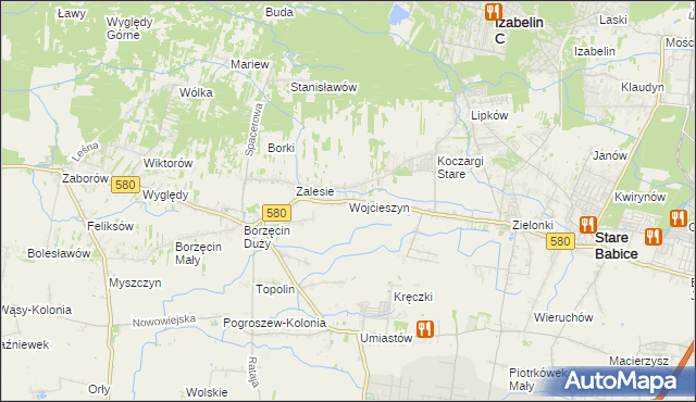 mapa Wojcieszyn gmina Stare Babice, Wojcieszyn gmina Stare Babice na mapie Targeo