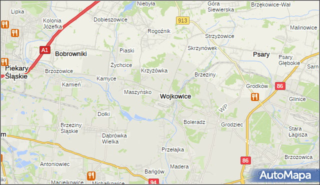 mapa Wojkowice powiat będziński, Wojkowice powiat będziński na mapie Targeo