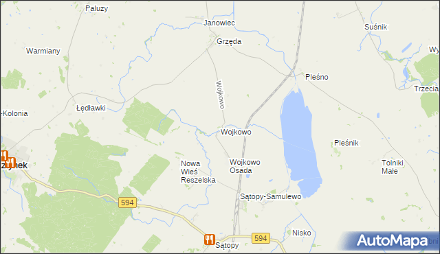 mapa Wojkowo gmina Bisztynek, Wojkowo gmina Bisztynek na mapie Targeo