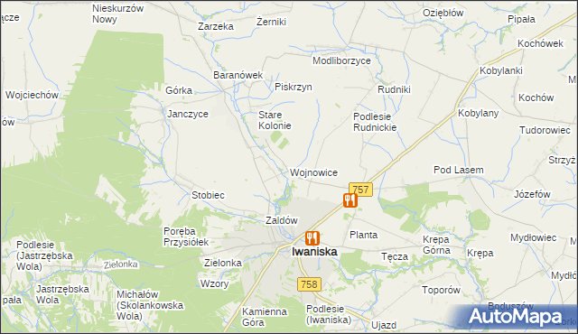 mapa Wojnowice gmina Iwaniska, Wojnowice gmina Iwaniska na mapie Targeo