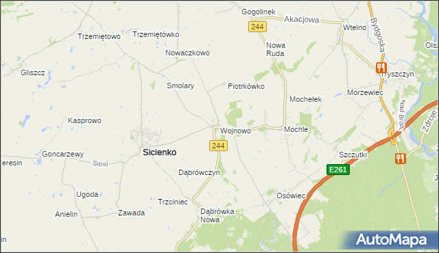 mapa Wojnowo gmina Sicienko, Wojnowo gmina Sicienko na mapie Targeo