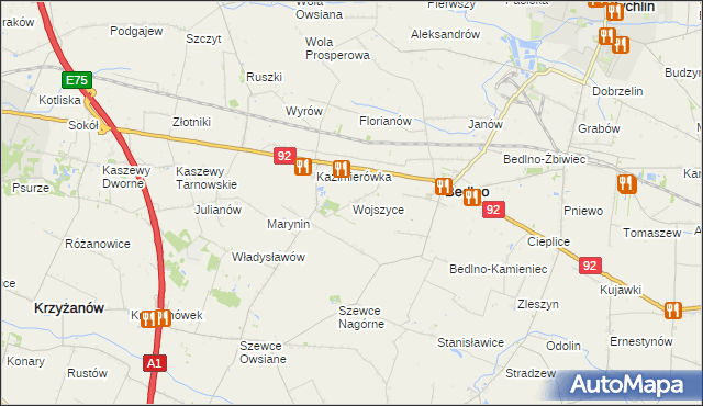 mapa Wojszyce gmina Bedlno, Wojszyce gmina Bedlno na mapie Targeo