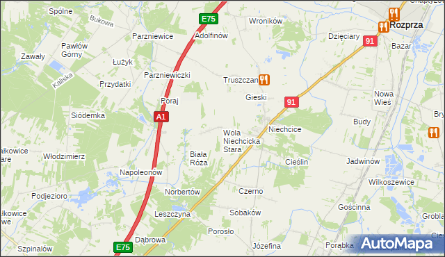 mapa Wola Niechcicka Stara, Wola Niechcicka Stara na mapie Targeo