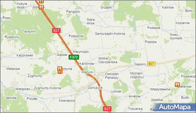 mapa Wólka Ostrożeńska, Wólka Ostrożeńska na mapie Targeo