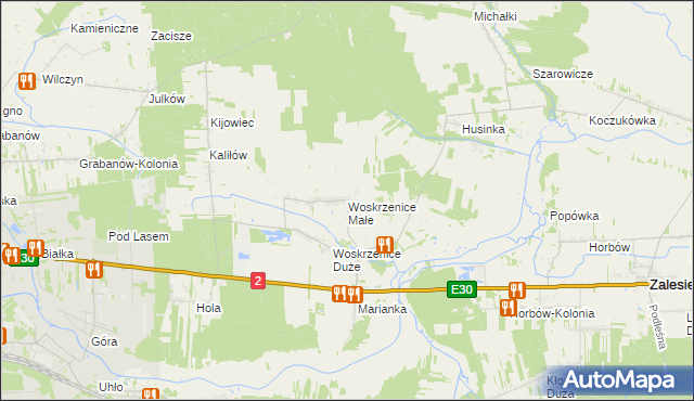 mapa Woskrzenice Małe, Woskrzenice Małe na mapie Targeo