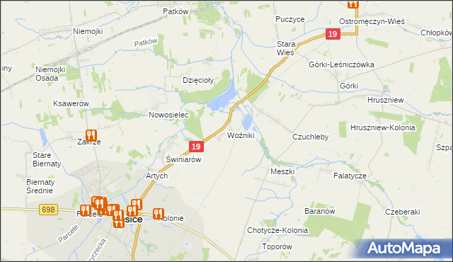 mapa Woźniki gmina Łosice, Woźniki gmina Łosice na mapie Targeo