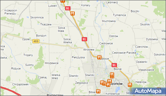 mapa Wróblew gmina Ozorków, Wróblew gmina Ozorków na mapie Targeo