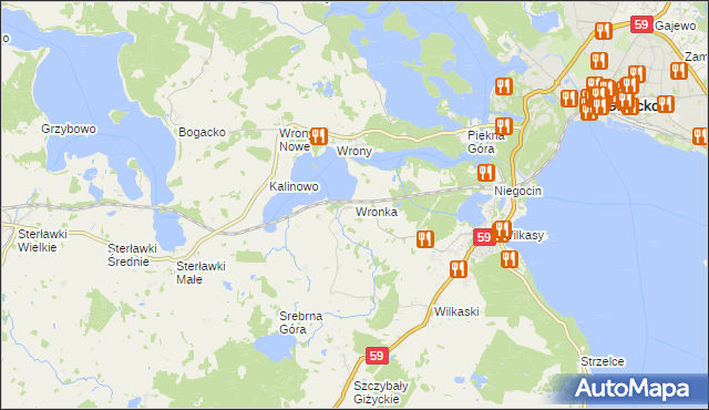 mapa Wronka gmina Giżycko, Wronka gmina Giżycko na mapie Targeo