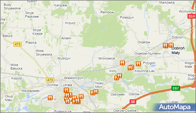 mapa Wronowice gmina Łask, Wronowice gmina Łask na mapie Targeo