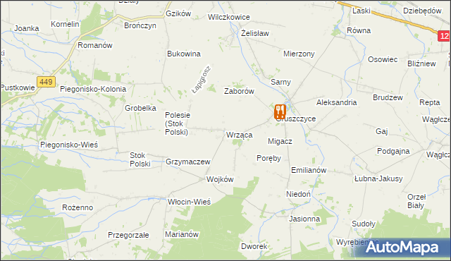mapa Wrząca gmina Błaszki, Wrząca gmina Błaszki na mapie Targeo