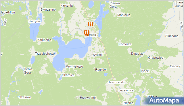 mapa Wycinki gmina Osiek, Wycinki gmina Osiek na mapie Targeo