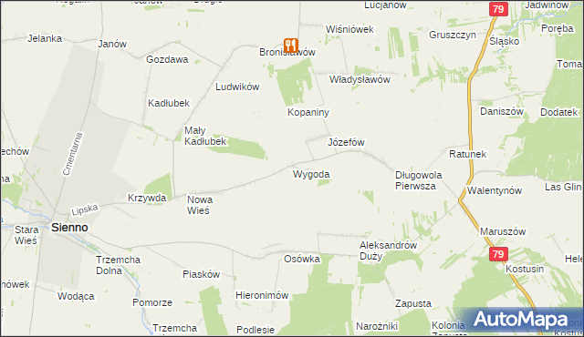 mapa Wygoda gmina Sienno, Wygoda gmina Sienno na mapie Targeo