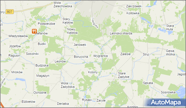 mapa Wygranka gmina Kłoczew, Wygranka gmina Kłoczew na mapie Targeo