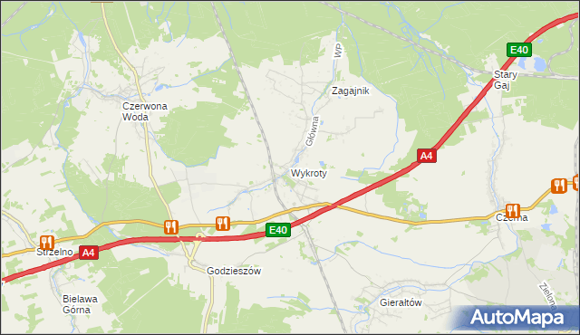 mapa Wykroty gmina Nowogrodziec, Wykroty gmina Nowogrodziec na mapie Targeo