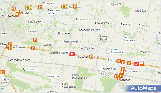 mapa Wymysłów gmina Sochaczew, Wymysłów gmina Sochaczew na mapie Targeo