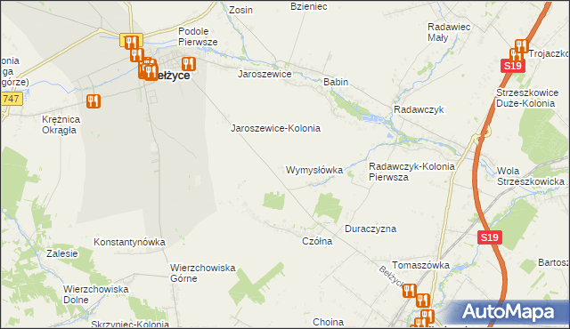 mapa Wymysłówka gmina Bełżyce, Wymysłówka gmina Bełżyce na mapie Targeo