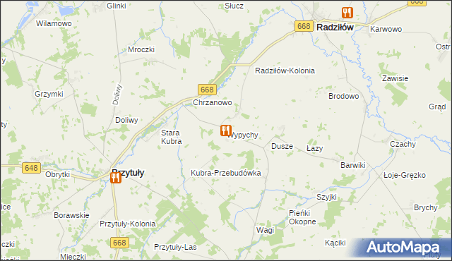 mapa Wypychy gmina Radziłów, Wypychy gmina Radziłów na mapie Targeo