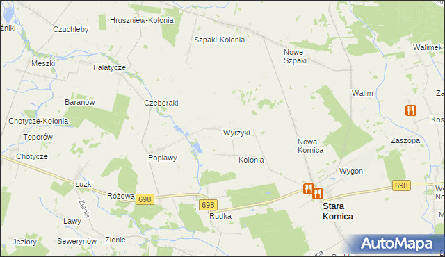 mapa Wyrzyki gmina Stara Kornica, Wyrzyki gmina Stara Kornica na mapie Targeo