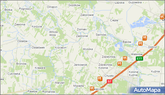 mapa Wysoka gmina Szydłowiec, Wysoka gmina Szydłowiec na mapie Targeo