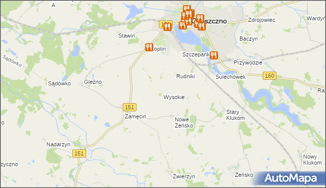 mapa Wysokie gmina Choszczno, Wysokie gmina Choszczno na mapie Targeo