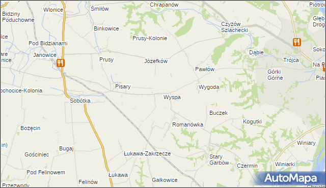 mapa Wyspa gmina Zawichost, Wyspa gmina Zawichost na mapie Targeo