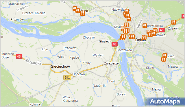 mapa Występ gmina Sieciechów, Występ gmina Sieciechów na mapie Targeo