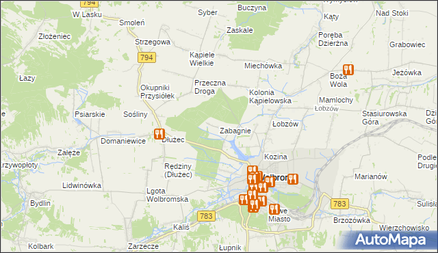 mapa Zabagnie gmina Wolbrom, Zabagnie gmina Wolbrom na mapie Targeo