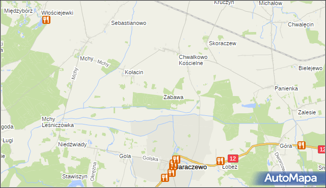 mapa Zabawa gmina Książ Wielkopolski, Zabawa gmina Książ Wielkopolski na mapie Targeo