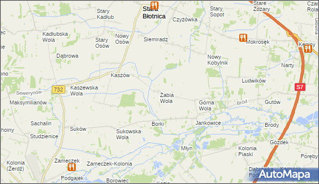 mapa Żabia Wola gmina Stara Błotnica, Żabia Wola gmina Stara Błotnica na mapie Targeo