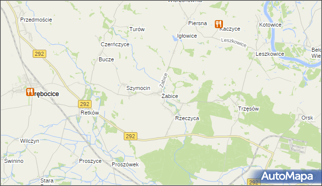 mapa Żabice gmina Grębocice, Żabice gmina Grębocice na mapie Targeo
