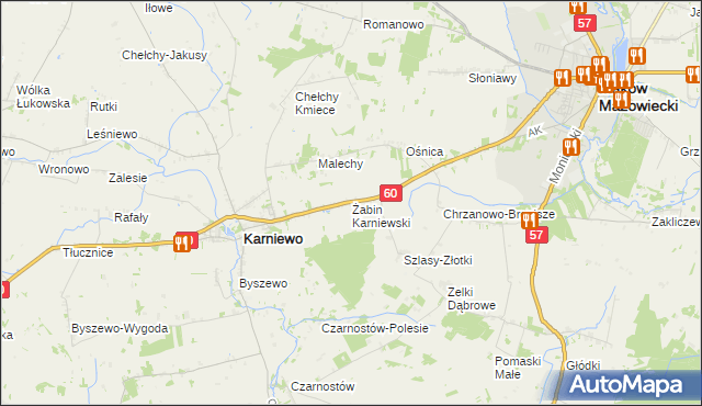 mapa Żabin Karniewski, Żabin Karniewski na mapie Targeo