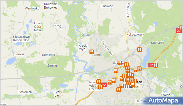 mapa Żabno gmina Starogard Gdański, Żabno gmina Starogard Gdański na mapie Targeo