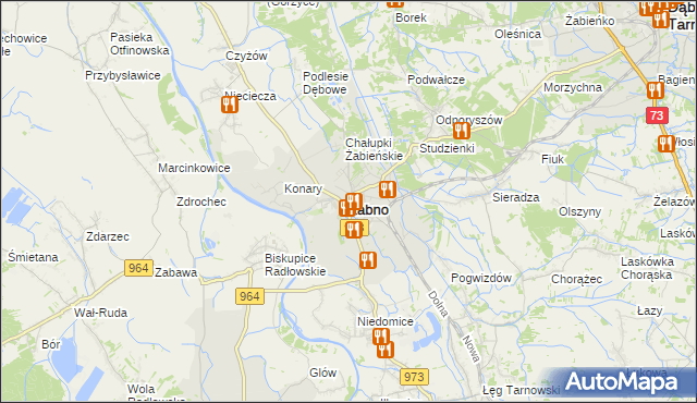 mapa Żabno powiat tarnowski, Żabno powiat tarnowski na mapie Targeo
