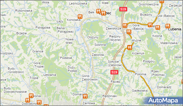 mapa Zaborów gmina Czudec, Zaborów gmina Czudec na mapie Targeo