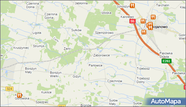 mapa Zaborowice gmina Bojanowo, Zaborowice gmina Bojanowo na mapie Targeo