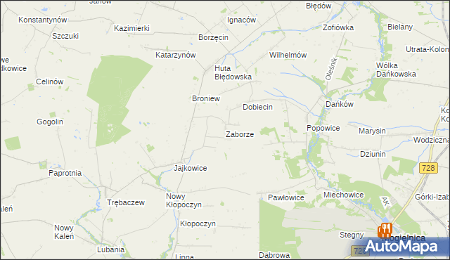 mapa Zaborze gmina Sadkowice, Zaborze gmina Sadkowice na mapie Targeo