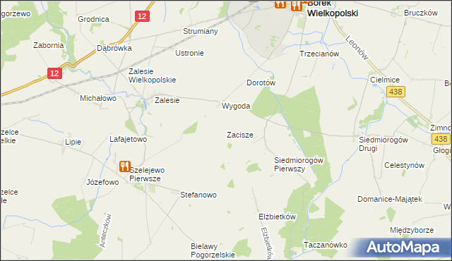 mapa Zacisze gmina Borek Wielkopolski, Zacisze gmina Borek Wielkopolski na mapie Targeo