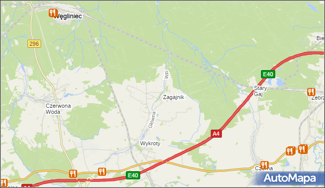 mapa Zagajnik gmina Nowogrodziec, Zagajnik gmina Nowogrodziec na mapie Targeo