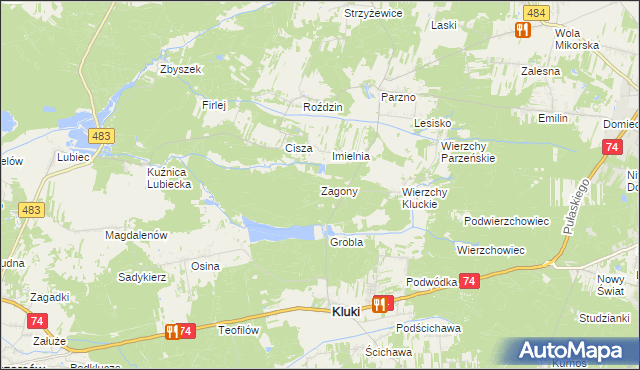 mapa Zagony gmina Kluki, Zagony gmina Kluki na mapie Targeo