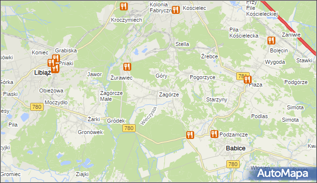 mapa Zagórze gmina Babice, Zagórze gmina Babice na mapie Targeo